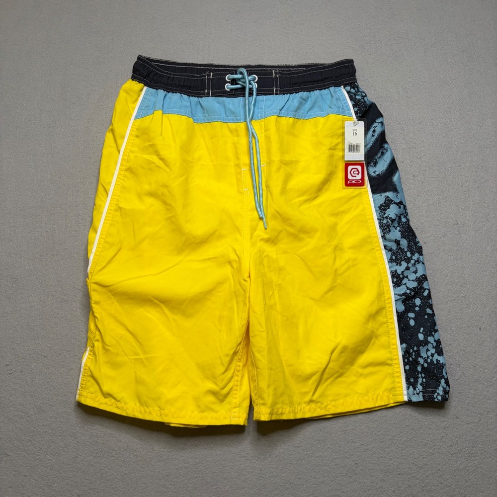 OP Swim Trunks Boys Size 16 Yellow Blue Colorblock Splatter Board Shorts NWT
